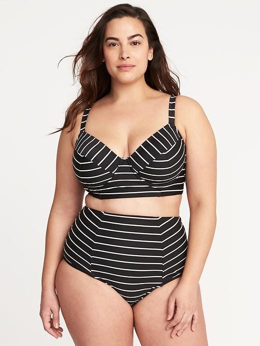 Old Navy Womens Plus-size Long-line Swim Top Black Stripe Top Size 4x