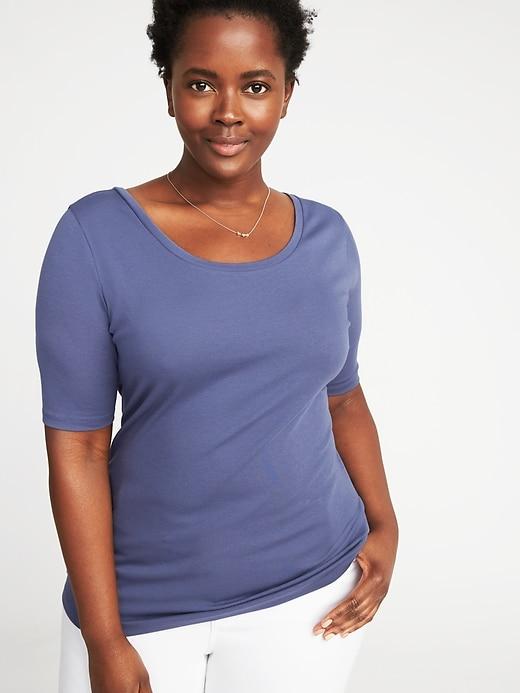 Old Navy Womens Fitted Ballet-neck Plus-size Tee Majestic Sea Size 3x