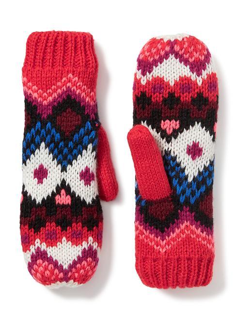 Old Navy Sweater Knit Mittens For Women - Red Fair Isle