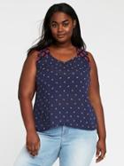 Old Navy Womens Relaxed Plus-size Embroidered-yoke Top Navy Blue Print Size 4x