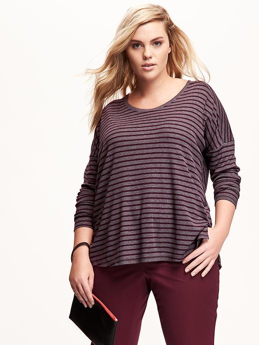 Old Navy Long Sleeve Rib Knit Plus Size Tee Size 1x Plus - Purple Stripe