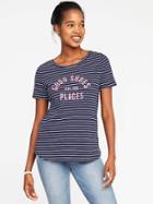 Old Navy Everywear Graphic Curved Hem Tee For Women - Navy Stripe