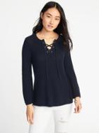 Old Navy Womens Lace-yoke Bell-sleeve Sweater For Women In The Navy Size S