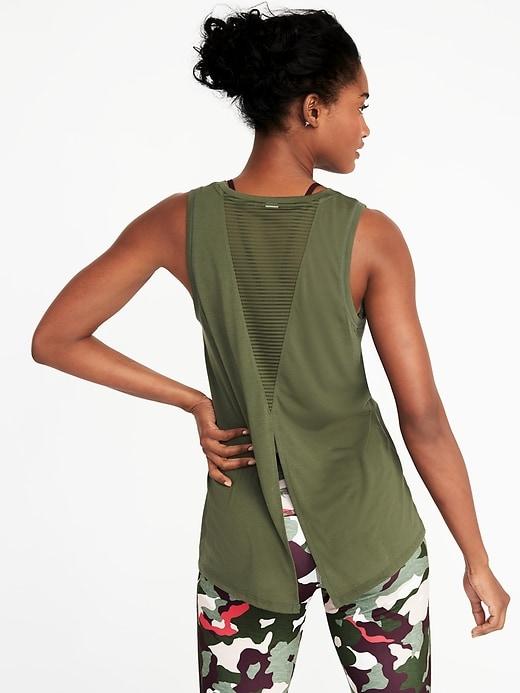 Old Navy Womens Ultra-light Stripe-mesh Tie-back Tank For Women Grazing Grasses Size L