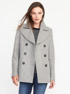 Old Navy Classic Wool Blend Peacoat For Women - Heather Gray