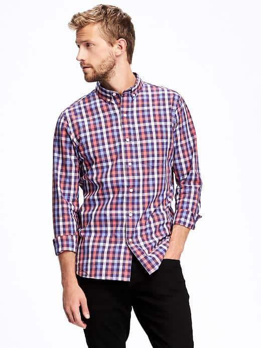 Old Navy Slim Fit Classic Plaid Shirt For Men - Blue Button