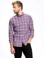Old Navy Slim Fit Classic Plaid Shirt For Men - Blue Button