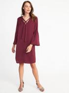 Old Navy Womens Satin Tie-neck Shift Dress For Women Cabernet Size S