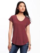 Old Navy Relaxed Linen Blend Curved Hem Tee For Women - Marionberry