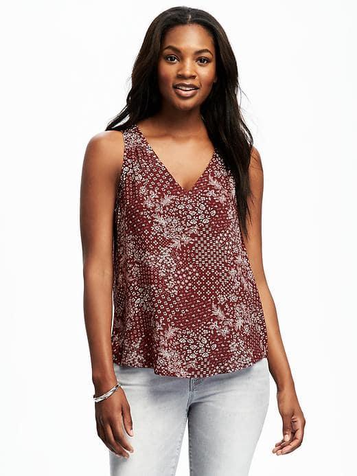 Old Navy Cutout Back V Neck Tank For Women - Red Print