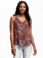 Old Navy Cutout Back V Neck Tank For Women - Red Print