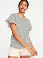 Old Navy Womens Ruffle-sleeve Slub-knit Top For Women Black Stripe Top Size S