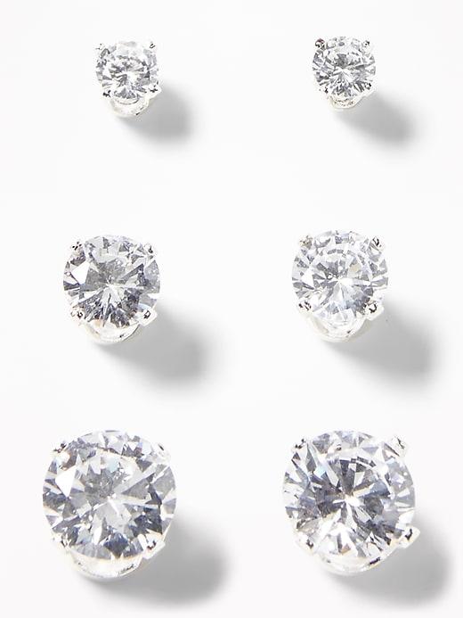Old Navy  Rhinestone Stud Earrings 3-pack For Women Silver Size One Size