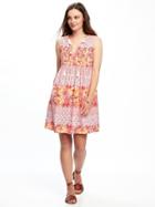 Old Navy Womens Printed Pintuck Swing Dress For Women Pink Print Size Xs