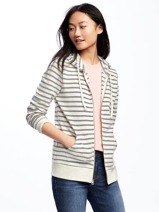 Old Navy Relaxed Full Zip Striped Hoodie For Women - Navy Stripe