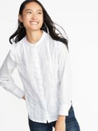 Old Navy Womens Ruffled-shoulder Lace-trim Shirt For Women Bright White Size Xs