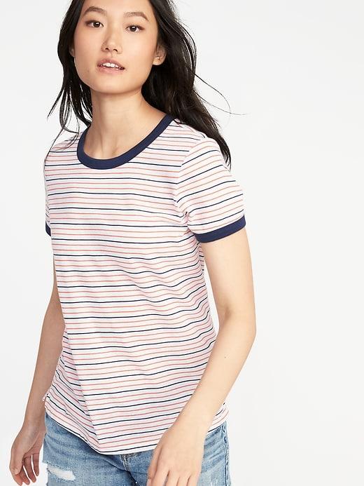 Old Navy Womens Slim-fit Striped Ringer Tee For Women Red Stripe Size Xxl