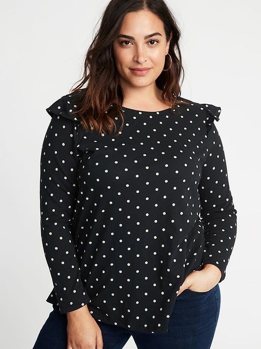 Old Navy Womens Slub-knit Ruffle-shoulder Plus-size Top Black Dots Size 4x