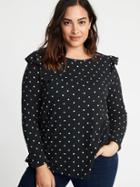 Old Navy Womens Slub-knit Ruffle-shoulder Plus-size Top Black Dots Size 4x