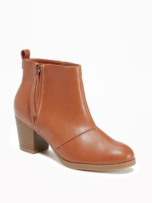 Old Navy Faux Leather Side Zip Boots For Women - Cognac Brown