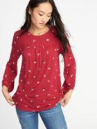 Old Navy Womens Relaxed Lace-trim Balloon-sleeve Top For Women Red Floral Size Xs