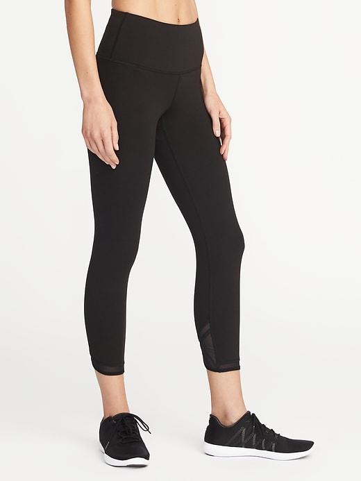 Old Navy Womens High-rise Mesh-hem Compression Crops For Women Black Size M