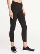 Old Navy Womens High-rise Mesh-hem Compression Crops For Women Black Size M