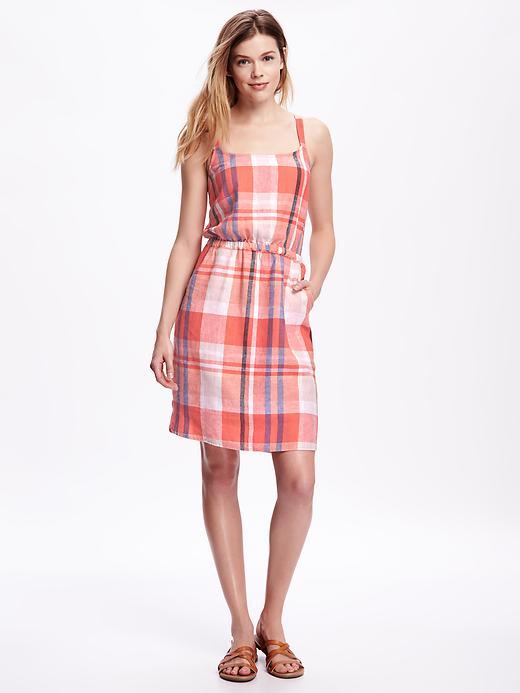 Old Navy Waisted Linen Blend Cami Dress For Women - Multi Plaid