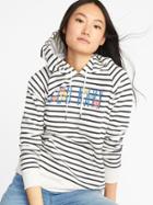 Old Navy Womens Relaxed Logo-graphic Pullover Hoodie For Women O.n. New Black Stripe Size L