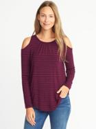 Old Navy Womens Relaxed Cold-shoulder Top For Women Burgundy Stripe Size S