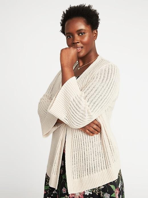 Old Navy Womens Plus-size Open-front Bell-sleeve Sweater Char Latte Size 2x