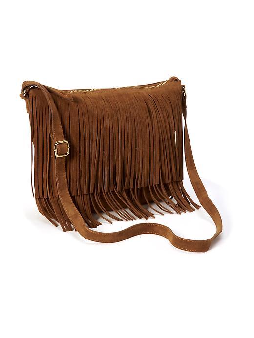 Old Navy Sueded Fringe Crossbody Bag For Women - Cognac Brown