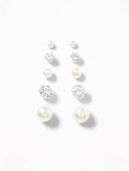 Old Navy  Faux-pearl/rhinestone Stud Earrings 5-pack Silver Size One Size