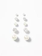 Old Navy  Faux-pearl/rhinestone Stud Earrings 5-pack Silver Size One Size