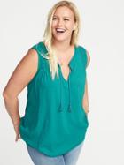 Old Navy Womens Plus-size Sleeveless Tassel-tie Top I Can';t Teal Size 2x