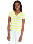 Old Navy Womens Fitted V Neck Tees Size L Tall - Yellow Stripe