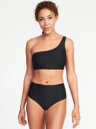 Old Navy Womens Textured-stripe One-shoulder Swim Top For Women Black Size L