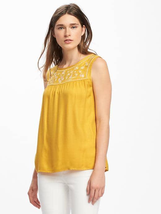 Old Navy Embroidered Yoke High Neck Tank For Women - Feeling Corny