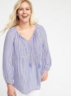 Old Navy Womens Striped Crinkle-crepe Plus-size Blouse Blue Stripe Size 2x