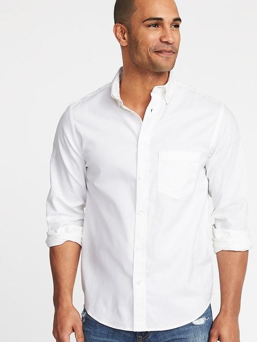 Old Navy Mens Regular-fit Clean-slate Built-in Flex Oxford Shirt For Men Cream Size M