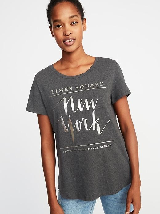 Old Navy Womens New York Times Square Tee For Women Charcoal Gray Size Xs