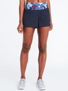 Old Navy Womens Mid-rise 4-way Stretch Mesh-trim Run Shorts For Women Light Blue Print Size M