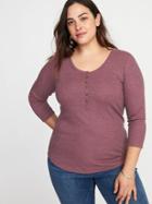 Old Navy Womens Rib-knit Plus-size Bracelet-sleeve Henley Plum Good Size 3x