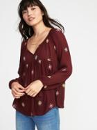 Old Navy Womens Boho Tassel-tie Blouse For Women Burgundy Print Size Xs