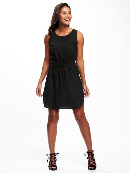 Old Navy Linen Blend Tie Waist Dress For Women - Blackjack