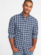 Old Navy Mens Slim-fit Built-in Flex Plaid Everyday Shirt For Men Pacific Blue Size Xs