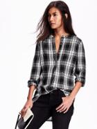 Old Navy Plaid Mandarin Collared Tunic Size S Tall - Black Plaid
