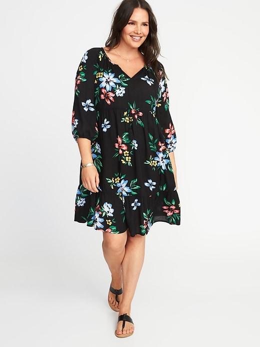 Old Navy Womens Plus-size Boho Tassel-tie Swing Dress Black Floral Size 4x