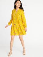 Old Navy Womens Lace-up-yoke Swing Dress For Women Yellow Floral Size L