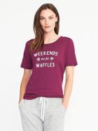 Old Navy Relaxed Graphic Slub Knit Tee For Women - Weekends Are For Waffles